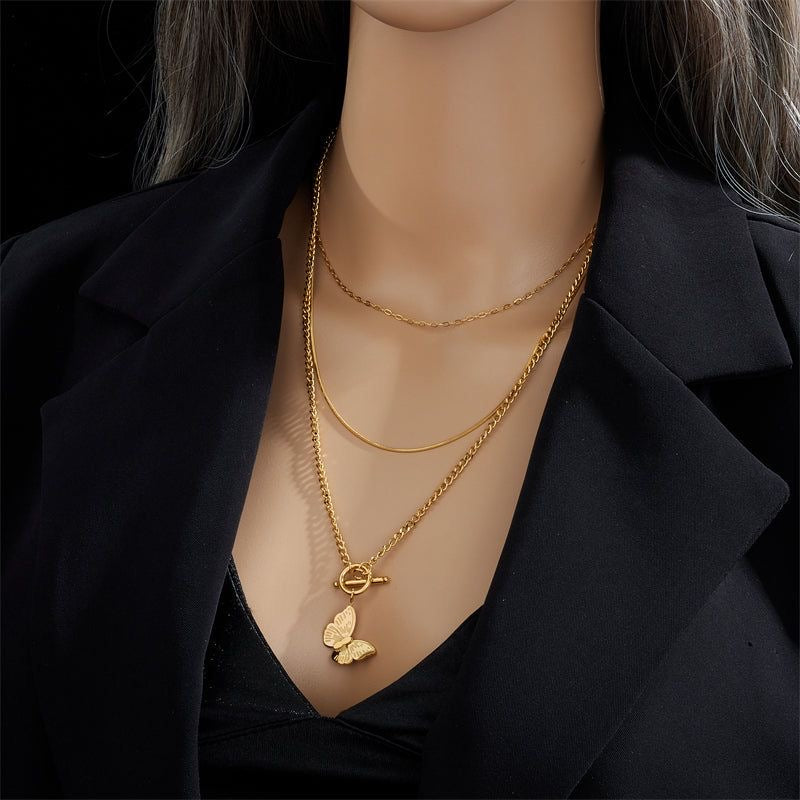 3 Layers Stainless Butterfly Necklace