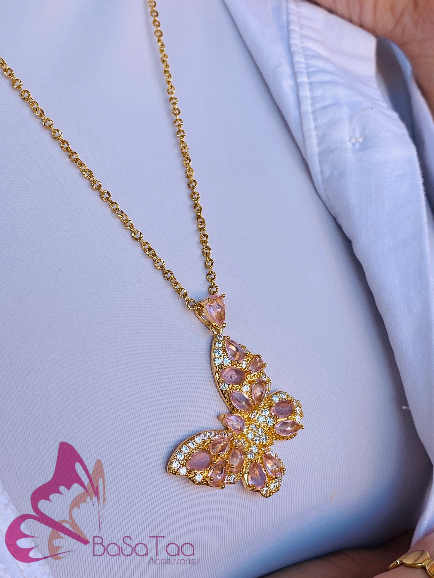 Pinkish Zircon Butterfly Necklace