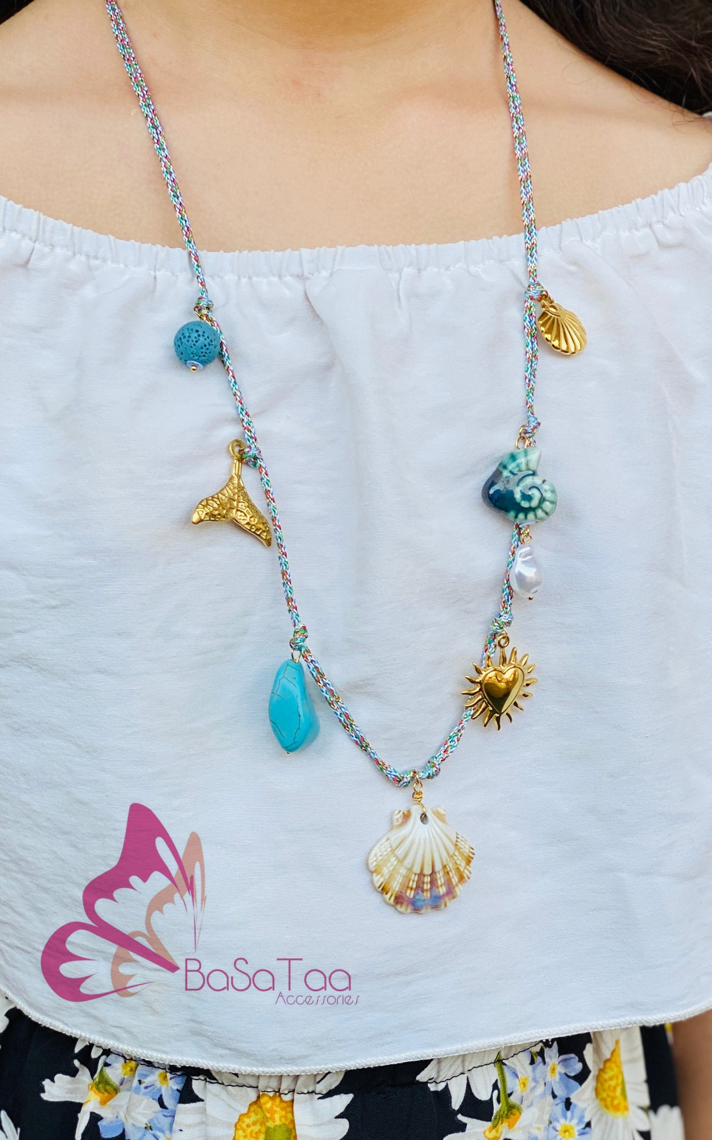 Long Blue Sea Bells Necklace