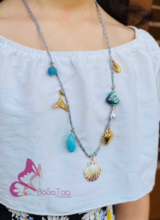Long Blue Sea Bells Necklace