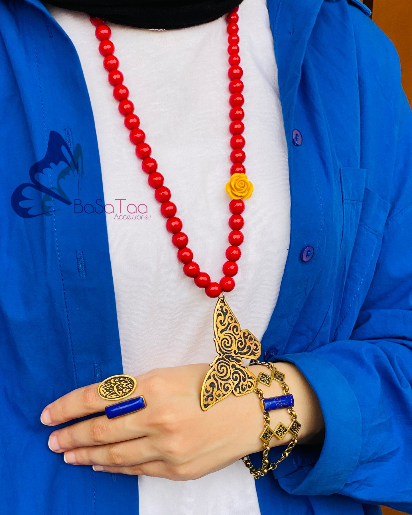 The Butterfly With The Yellow Rose Necklace