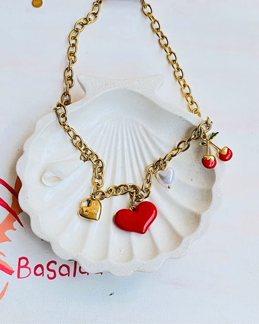 Red Hearted Stainless Necklace