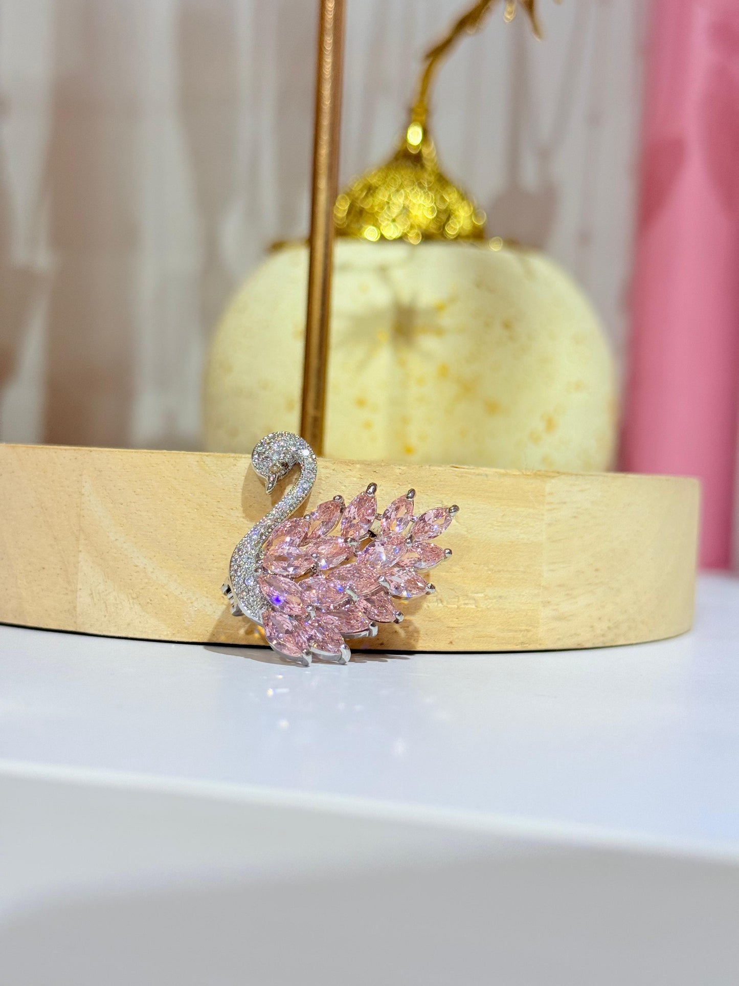 Rosy Swan Brooch