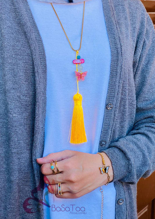 Pinkish Yellow Butterfly Necklace