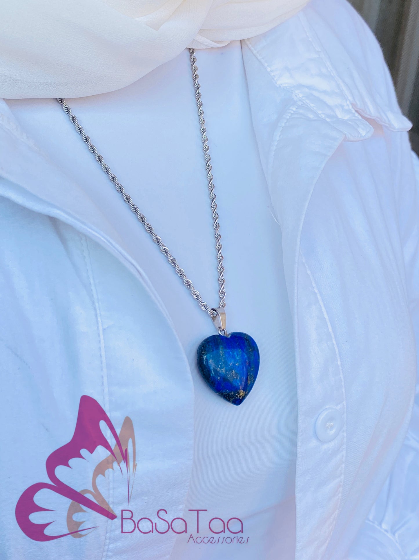 Blue Heart stone Necklace