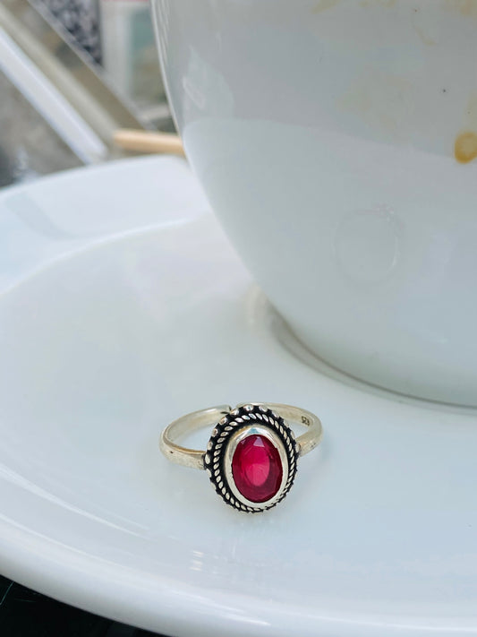 Red Stone Silver Ring