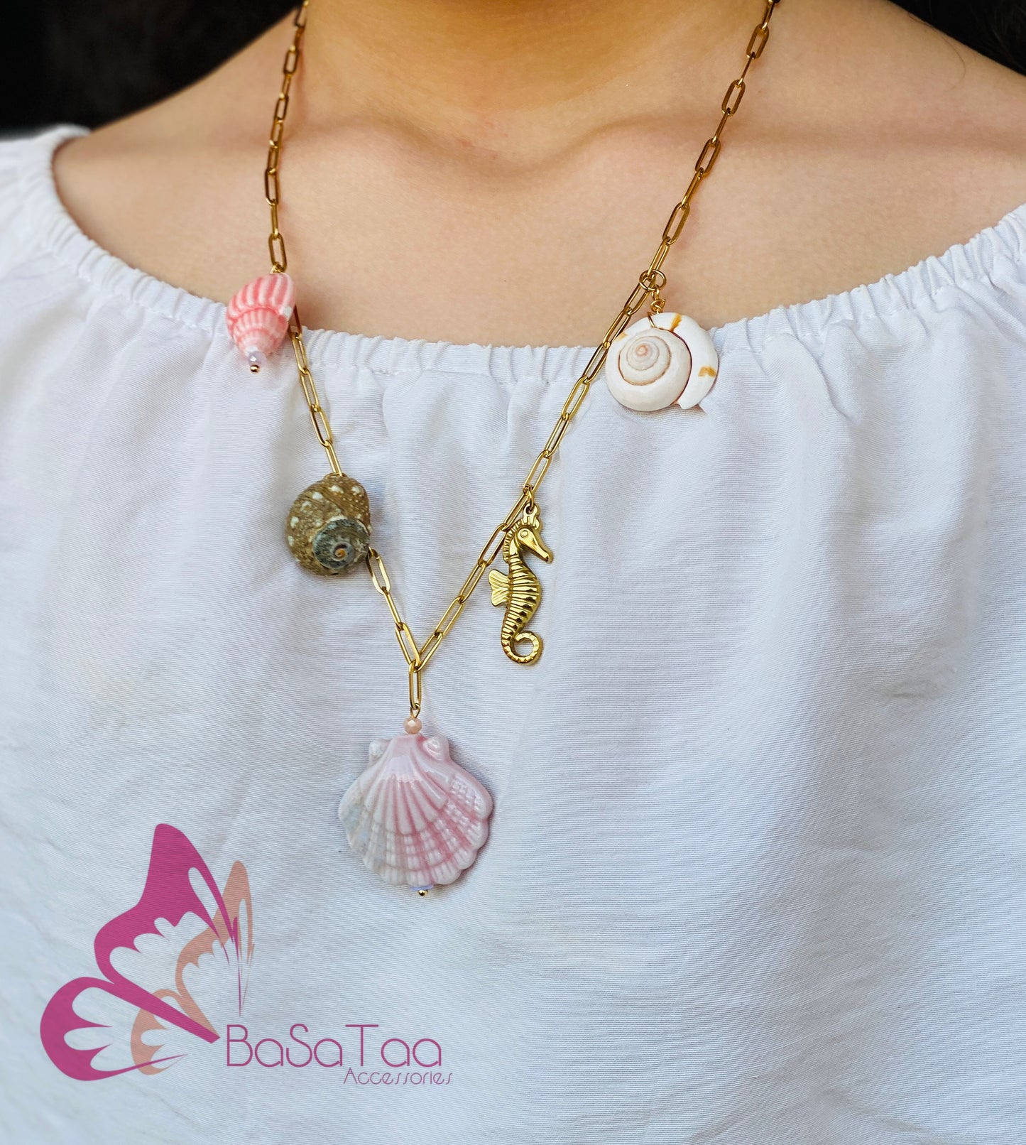 Pink Shades Sea Shells Necklace