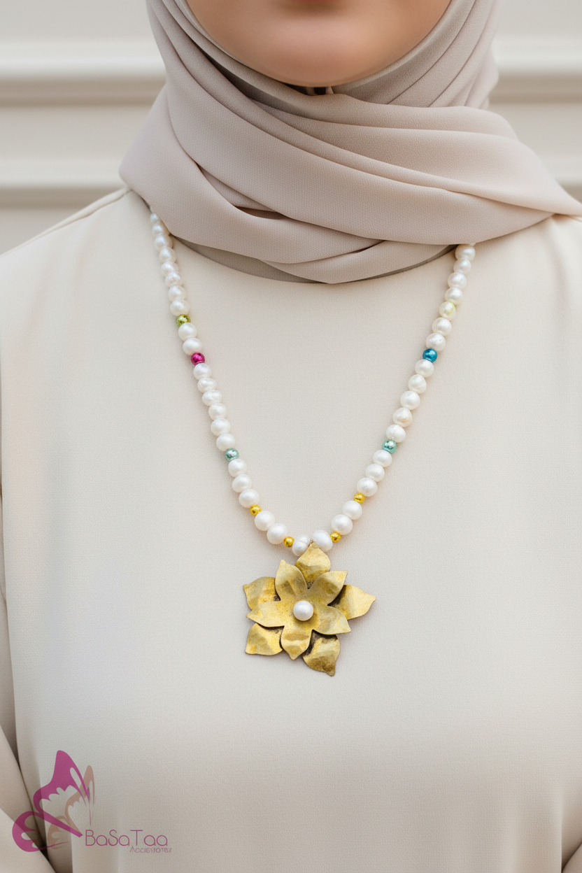 Copper flower with pearls