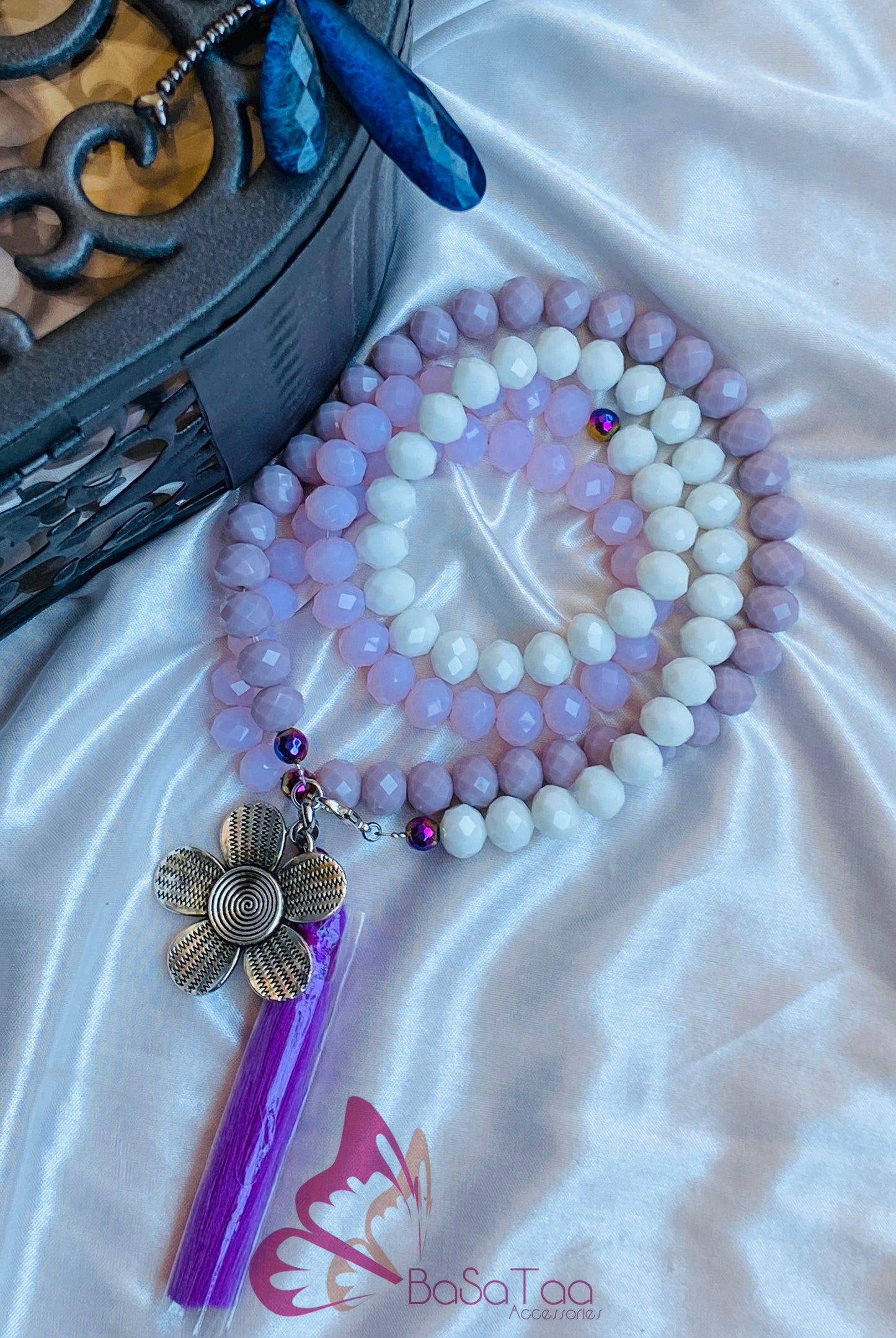 White Purple Crystal Sebha & Necklace