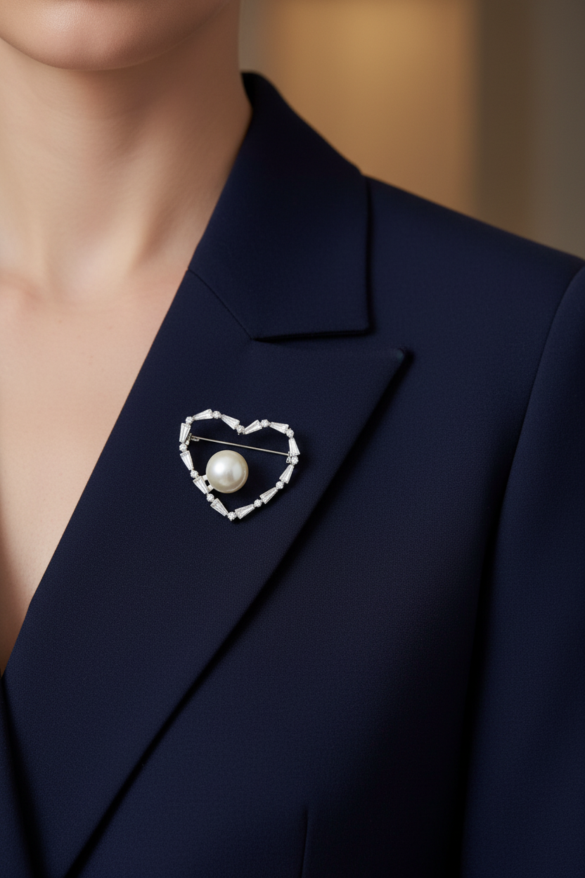 Pearl Heart Brooch
