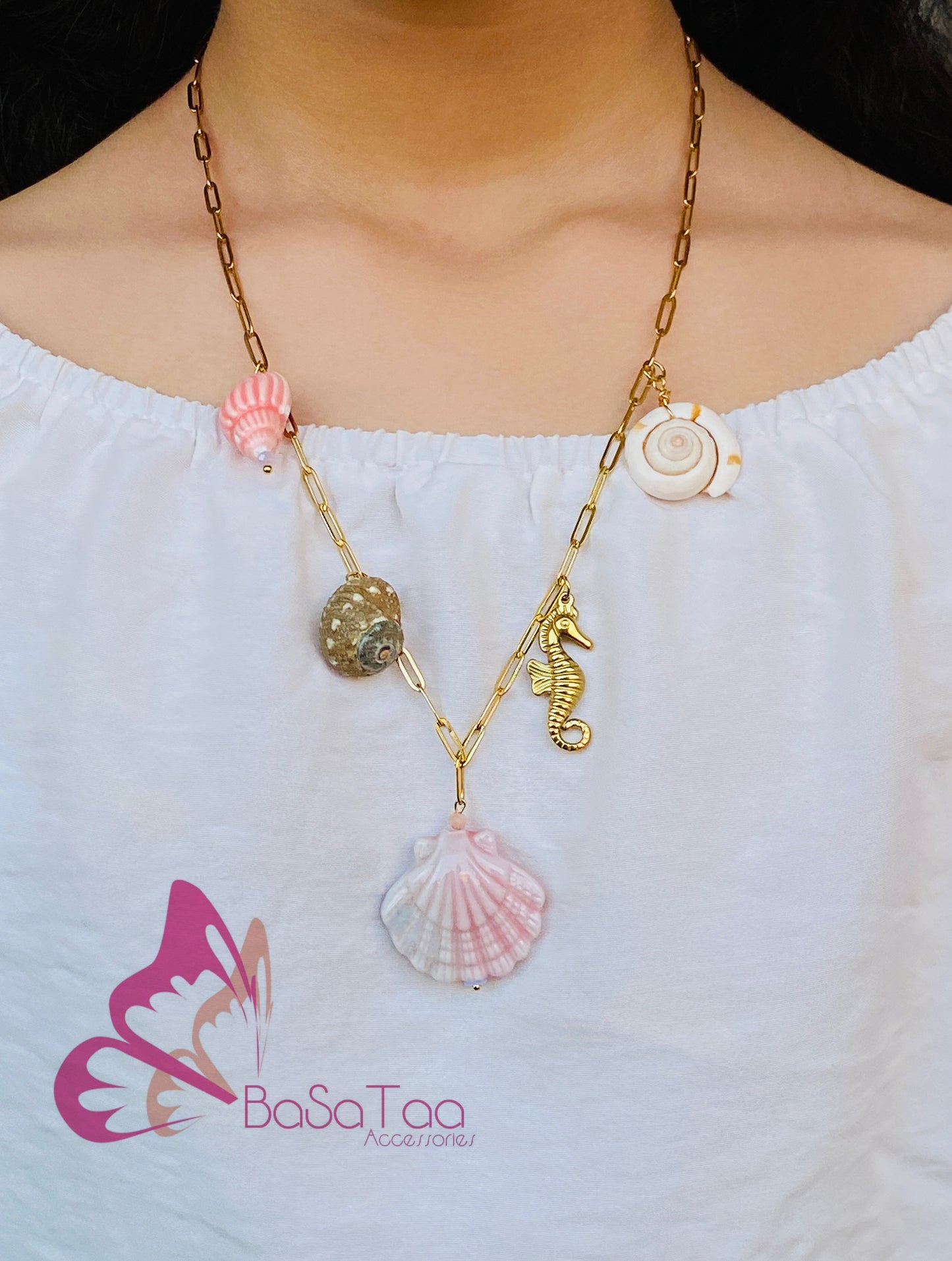 Pink Shades Sea Shells Necklace