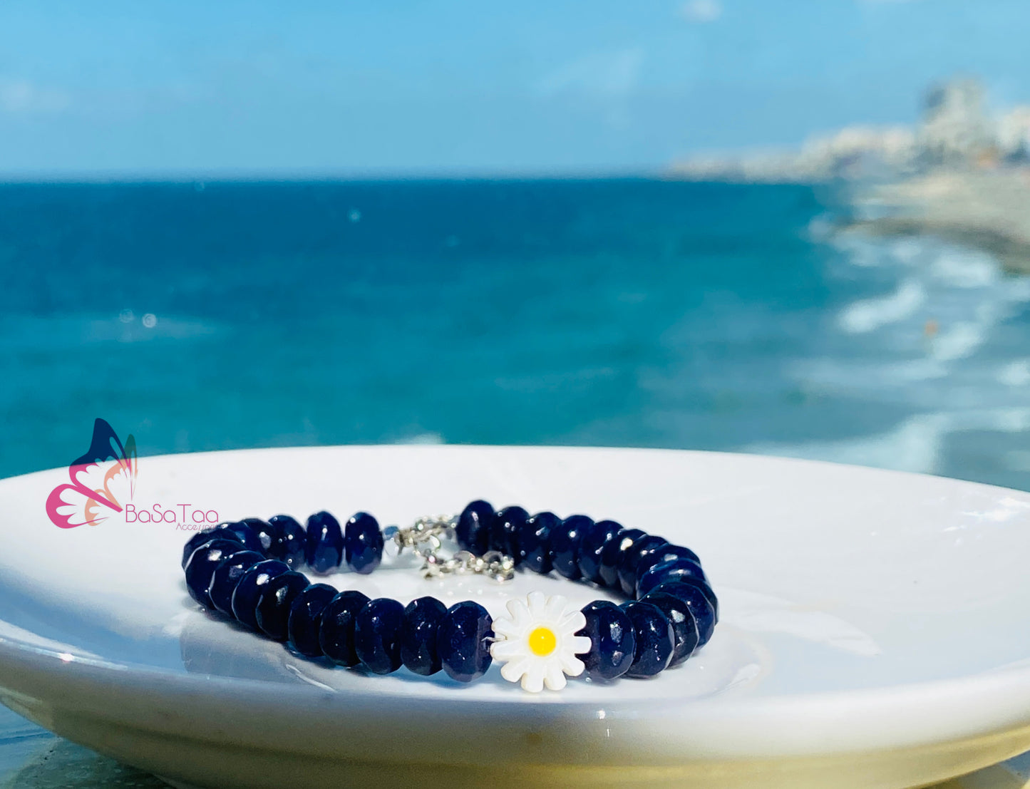 Blue Agate & Daisy Bracelet