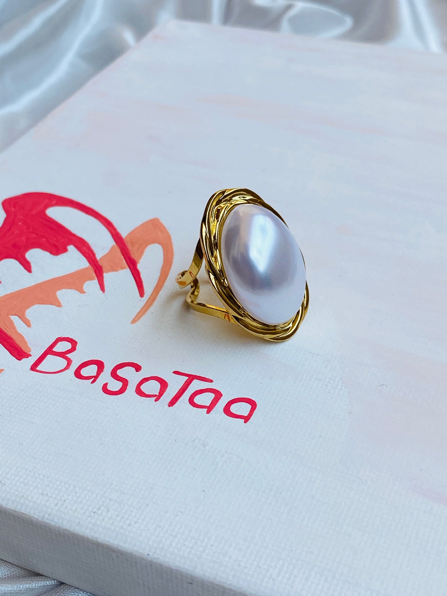 Large Pearl Stainless Ring