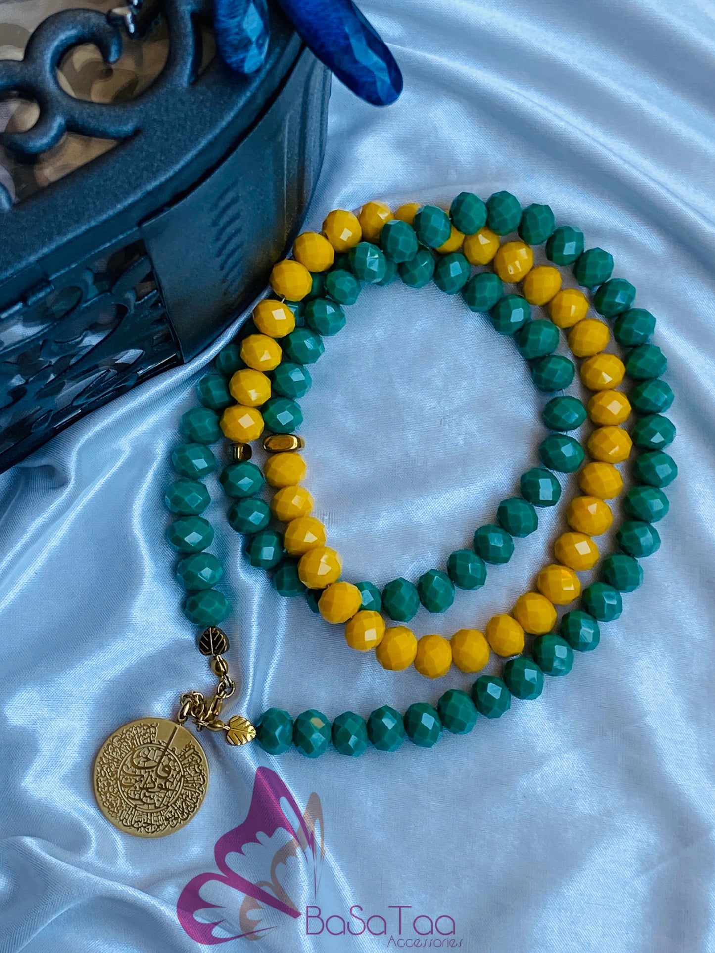 Green Yellow Crystal Sebha & Necklace