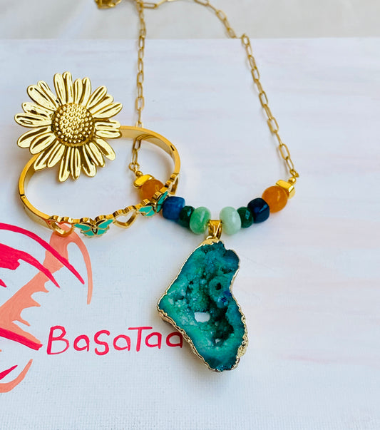 Teal Agate Stone Master Piece 🦚 Peafowl Look