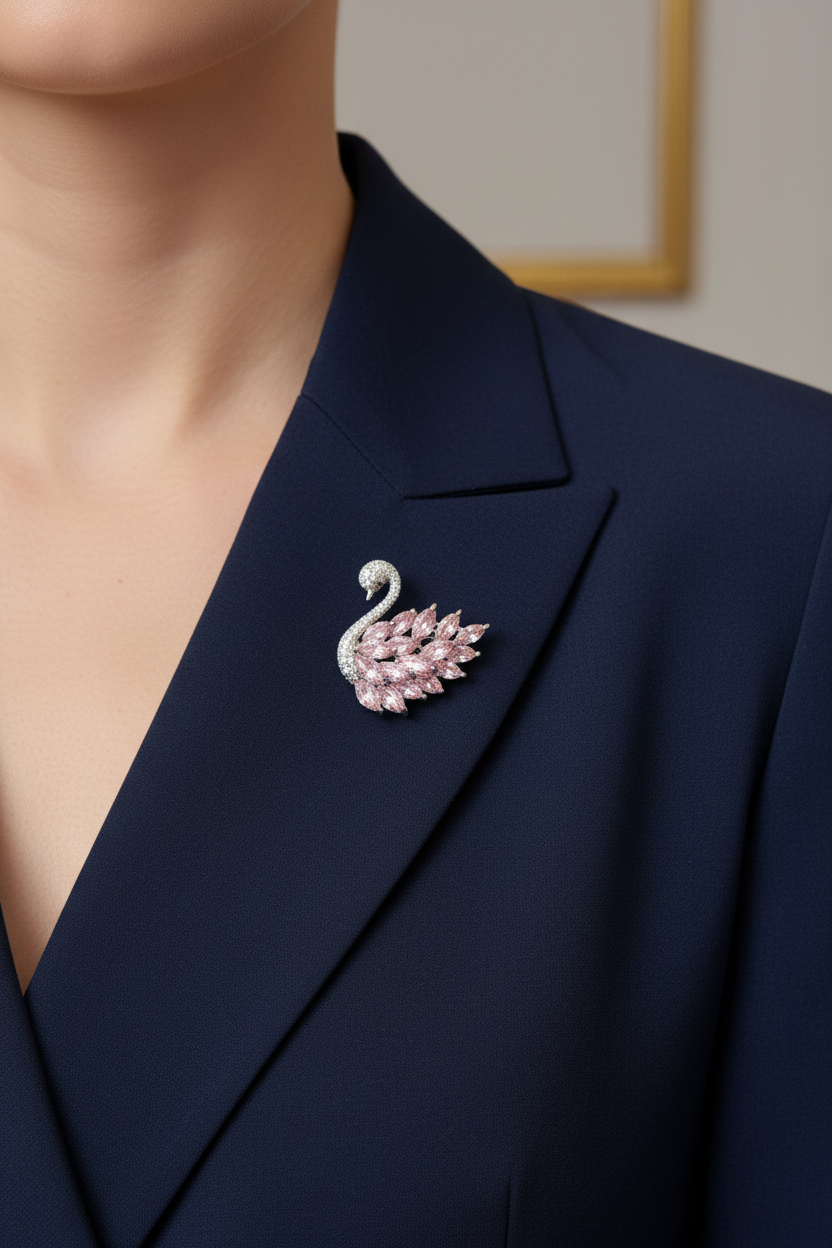 Rosy Swan Brooch