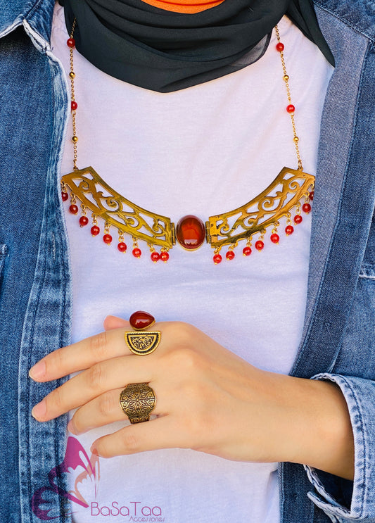 Brown Agate Arabic Design Necklace