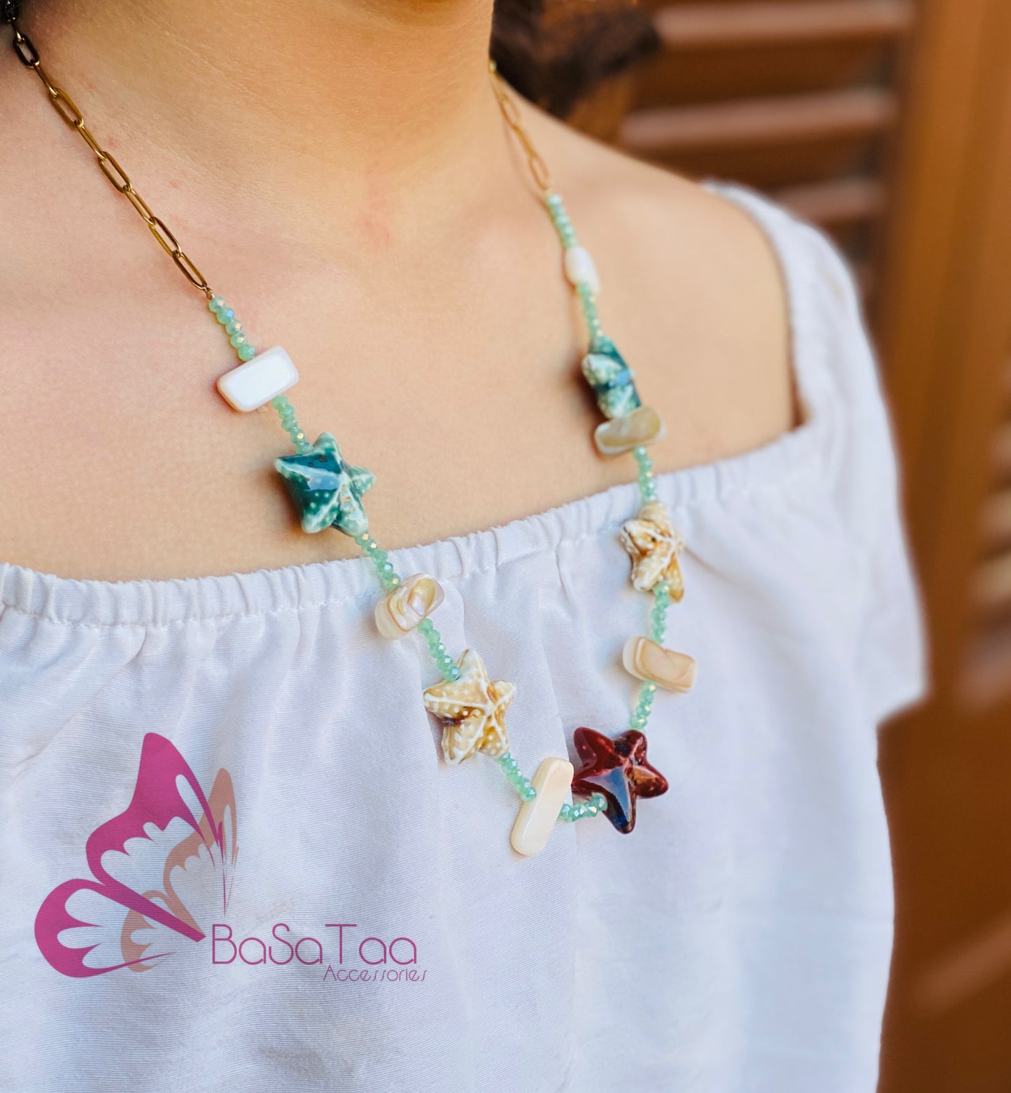 Bluish & Brown Star Fish Necklace