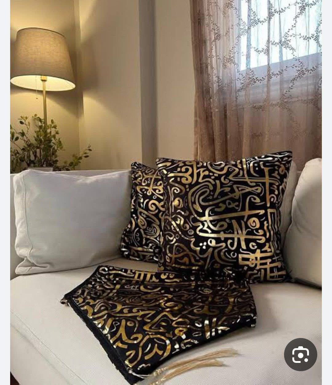 Black Arabic Design Runner + 2 Cushion Cover