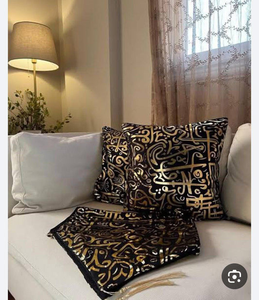 Black Arabic Design Runner + 2 Cushion Cover