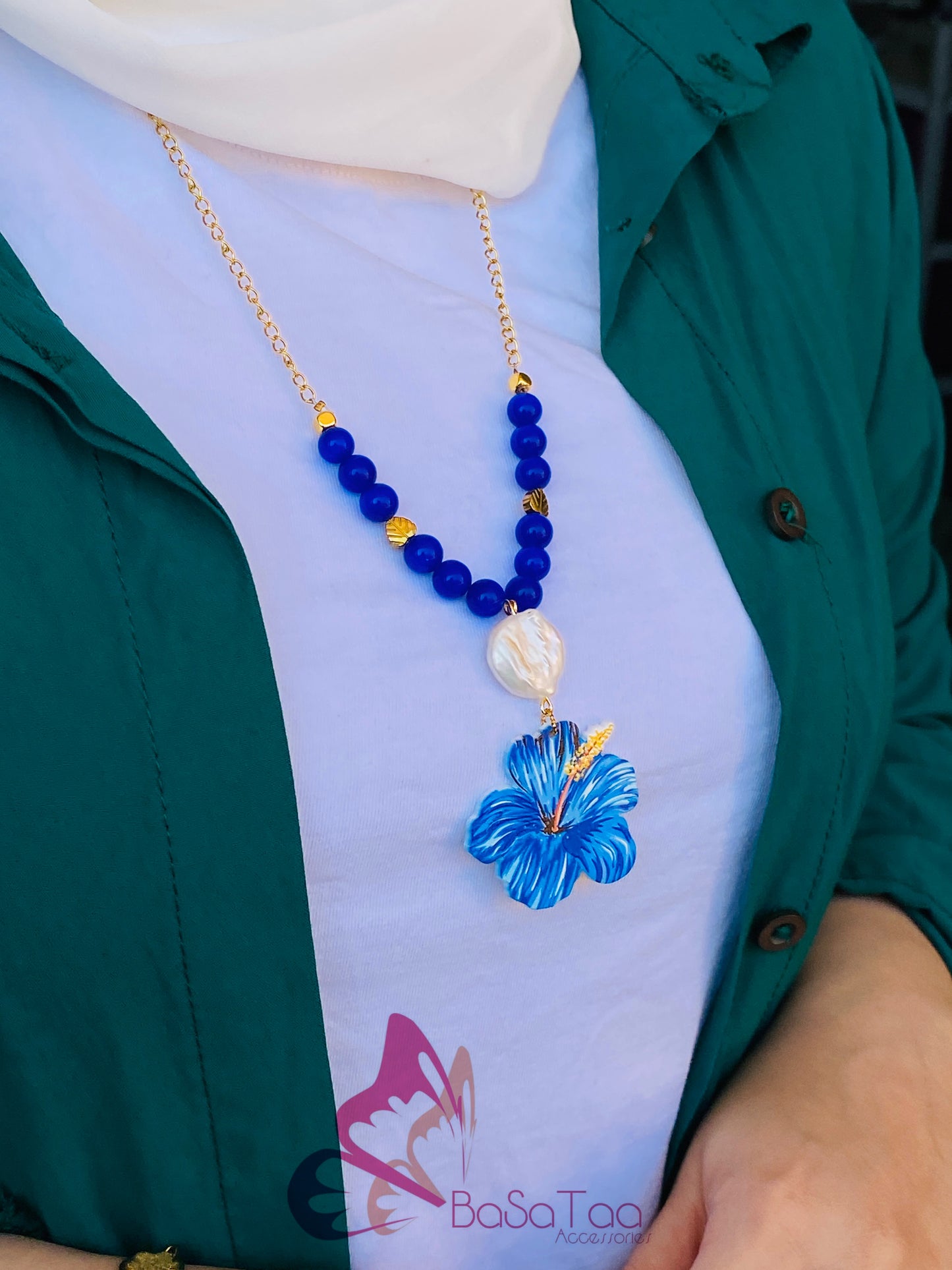 Blue Rose Necklace