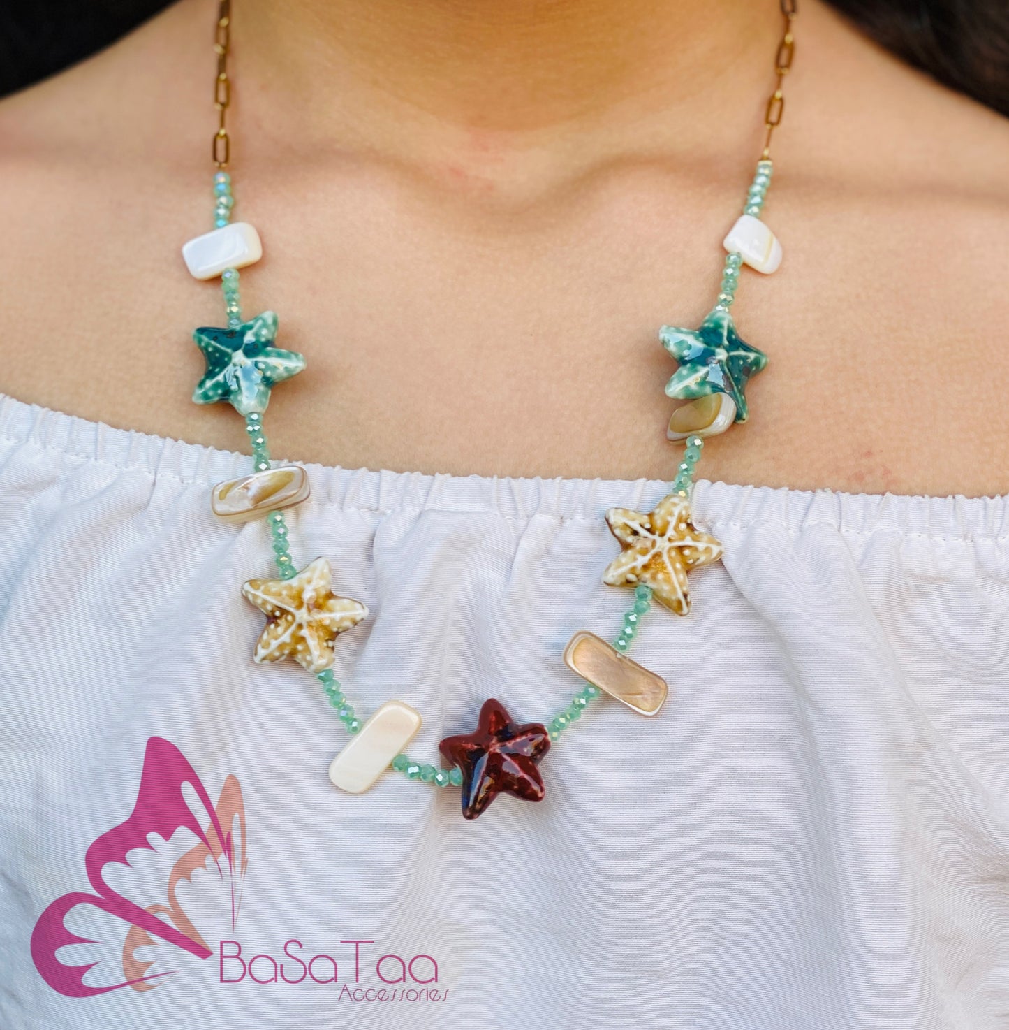 Bluish & Brown Star Fish Necklace