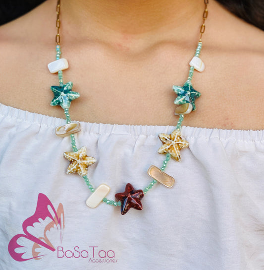 Bluish & Brown Star Fish Necklace