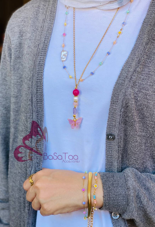 Pink Butterfly Necklace “ Long One “
